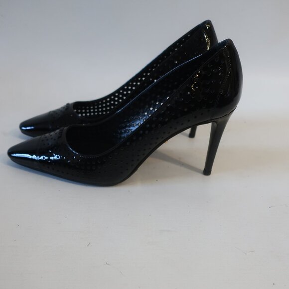 Womens Prada Vernice Black Laser Cut Patent Leather Pumps Heels 37.5 US/7.5 - Picture 5 of 14